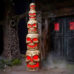 Home Accents Holiday 8ft Giant Halloween Skull Stack with Red LEDs Home Accents Holiday 8ft Giant Halloween Skull Stack with Red LEDs