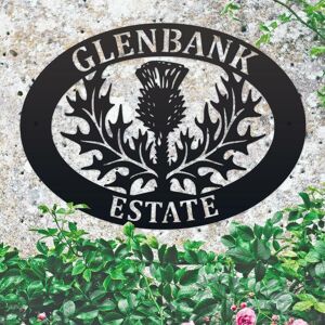 Black Country Metal Works New Black Thistle Iron Oval House Name Sign Black Country Metal Works New Black Thistle Iron Oval House Name Sign