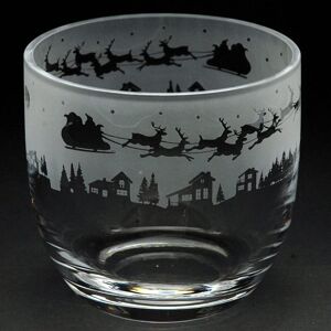 Animo Glass Christmas Candle Holder Festive Santa In Sleigh Engraved Glass Pot Gift Boxed Animo Glass Christmas Candle Holder Festive Santa In Sleigh Engraved Glass Pot Gift Boxed