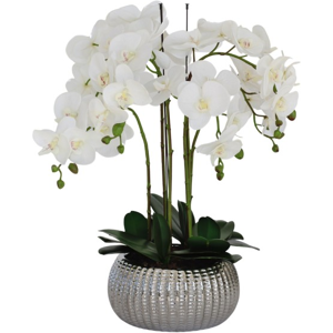 Greenbrokers Elegant Large Six Stem Butterfly White Artificial Potted Orchid Greenbrokers Elegant Large Six Stem Butterfly White Artificial Potted Orchid