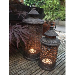 London Ornaments Set 2 Rustic Antique Style Metal Ornate French Moroccan Lanterns - Garden Indoor London Ornaments Set 2 Rustic Antique Style Metal Ornate French Moroccan Lanterns - Garden Indoor