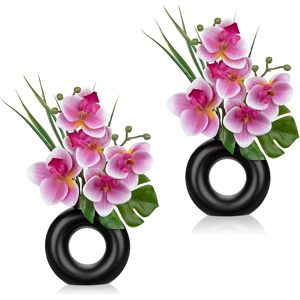 Does Not Apply 2pcs Small Pink Orchid Artificial Flowers In Black Ceramic Pot Silk Orchid Flora Does Not Apply 2pcs Small Pink Orchid Artificial Flowers In Black Ceramic Pot Silk Orchid Flora