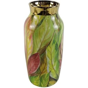 Bps Home Ceramic Vase Green Pink Leaves Gold Rim Flower Vase Table Shelf Home Decor 31cm Bps Home Ceramic Vase Green Pink Leaves Gold Rim Flower Vase Table Shelf Home Decor 31cm