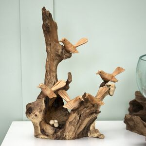 Darthome Teak Root 5 Little Nesting Birds Sculpture Wood Rustic Brown Doves Ornament Gift Darthome Teak Root 5 Little Nesting Birds Sculpture Wood Rustic Brown Doves Ornament Gift