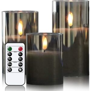 Eldnacele Gray Glass Led Candles With Remote, Battery Operated Flickering Flame Eldnacele Gray Glass Led Candles With Remote, Battery Operated Flickering Flame