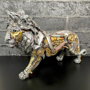 Darthome Silver Steampunk Lion Ornament Industrial Resin Walking Big Cat Animal Sculpture Darthome Silver Steampunk Lion Ornament Industrial Resin Walking Big Cat Animal Sculpture