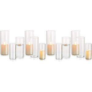 Glasseam Hurricane Candle Holder Glass Cylinder: Set Of 4 (12pcs) Flower Vase For Tea Li Glasseam Hurricane Candle Holder Glass Cylinder: Set Of 4 (12pcs) Flower Vase For Tea Li