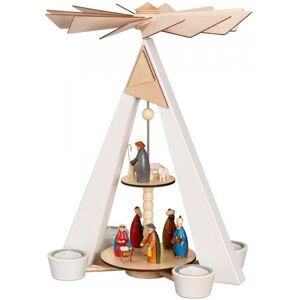 Erzgebirgische Volkskunst Drechslerei Schalling Tealight Pyramid White (2 Stock) Nativity Colourful Bxhxt 27x38x22cm New Seiffen Erzgebirgische Volkskunst Drechslerei Schalling Tealight Pyramid White (2 Stock) Nativity Colourful Bxhxt 27x38x22cm New Seiffen