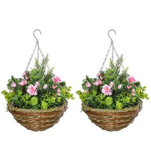 Outsunny 2 Pcs Artificial Lisianthus Flower Hanging Planter Basket Indoor Décor Outsunny 2 Pcs Artificial Lisianthus Flower Hanging Planter Basket Indoor Décor