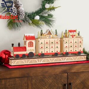 Wooden Train Village Led Advent Calendar 33" Christmas Xmas Decoration Ornament Wooden Train Village Led Advent Calendar 33" Christmas Xmas Decoration Ornament
