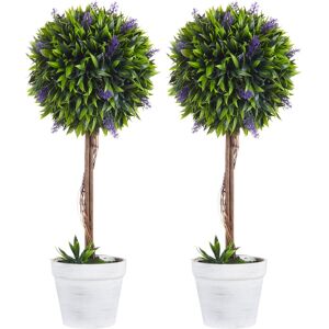 Homcom Set Of 2 Potted Artificial Plants Ball Tree With Lavender Flowers, 60cm Homcom Set Of 2 Potted Artificial Plants Ball Tree With Lavender Flowers, 60cm