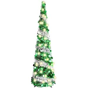 Mzolife Artificial Collapsible Tinsel Christmas Trees With Lights, 5ft/1.5m Pop Up Penc Mzolife Artificial Collapsible Tinsel Christmas Trees With Lights, 5ft/1.5m Pop Up Penc