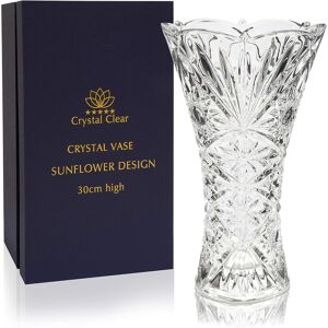crystal Clear Crystal Vase, 30cm High, For Flowers & Decor, Sunflower Design, Eternal Love Fo crystal Clear Crystal Vase, 30cm High, For Flowers & Decor, Sunflower Design, Eternal Love Fo