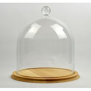 Emh Clear Circular Glass Dome With Knob And Natural Vintage Wooden Base H:29 X 25 Cm Emh Clear Circular Glass Dome With Knob And Natural Vintage Wooden Base H:29 X 25 Cm