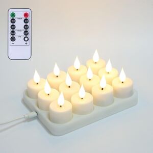 Honeteek Rechargeable Tea Lights With Remote & Charging Base, 12pcs Flameless Led Tealig Honeteek Rechargeable Tea Lights With Remote & Charging Base, 12pcs Flameless Led Tealig