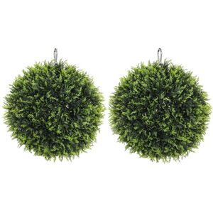 Homcom Set Of 2 Artificial Plant Topiary Balls, Faux Plants For Decor, Green Homcom Set Of 2 Artificial Plant Topiary Balls, Faux Plants For Decor, Green