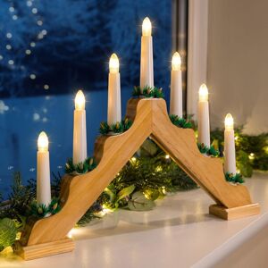 Christow Wooden Candle Bridge 7 Led Battery Operated Christmas Window Lamp Natural Christow Wooden Candle Bridge 7 Led Battery Operated Christmas Window Lamp Natural