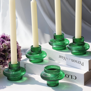Does Not Apply 6 Pcs Green Candlestick Holders For Taper Candles & Tealights, Ribbed Candle Sti Does Not Apply 6 Pcs Green Candlestick Holders For Taper Candles & Tealights, Ribbed Candle Sti