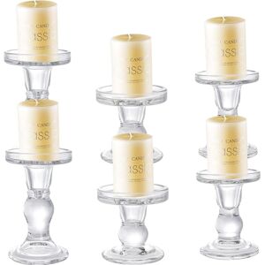 Okllen Set Of 6 Glass Candle Holders, Clear Pillar Taper Candlestick Crystal Te Okllen Set Of 6 Glass Candle Holders, Clear Pillar Taper Candlestick Crystal Te