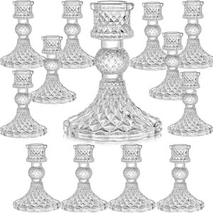 Avla 12 Pack Crystal Candle Holders, Clear Taper Candlestick, Thick Glass Candl Avla 12 Pack Crystal Candle Holders, Clear Taper Candlestick, Thick Glass Candl