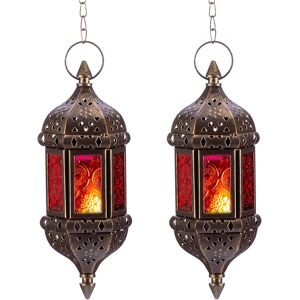 Nuptio Moroccan Candle Lantern 2 Pcs Hanging Tea Light Candle Holders Metal & G Nuptio Moroccan Candle Lantern 2 Pcs Hanging Tea Light Candle Holders Metal & G