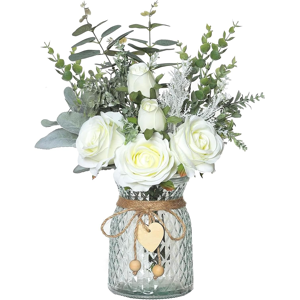 Does Not Apply Faux Flowers With Vase Artificial White Rose Flowers In Vase Fake Eucalyptus Pla Does Not Apply Faux Flowers With Vase Artificial White Rose Flowers In Vase Fake Eucalyptus Pla