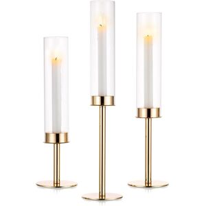 Nuptio Candle Sticks Holder Hurricane - Gold Taper Candle Holder Glass Cylinder Nuptio Candle Sticks Holder Hurricane - Gold Taper Candle Holder Glass Cylinder