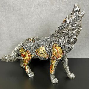 Darthome Steampunk Howling Wolf Ornament Industrial Silver Resin Gothic Decorative Wolves Darthome Steampunk Howling Wolf Ornament Industrial Silver Resin Gothic Decorative Wolves