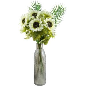 Leaf White Artificial Sunflower Flowers Arrangement Glass Vase Large 100cm Deluxe Leaf White Artificial Sunflower Flowers Arrangement Glass Vase Large 100cm Deluxe