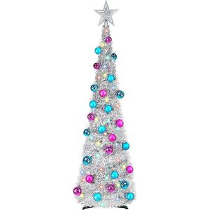 Ezgetop Collapsible Artificial Christmas Tree, 5ft/1.5m Xmas Tinsel Tree With Lights An Ezgetop Collapsible Artificial Christmas Tree, 5ft/1.5m Xmas Tinsel Tree With Lights An