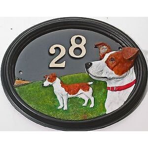 Black Country Metal Works Jack Russell - Hand Painted House Sign / Plaque With Number Black Country Metal Works Jack Russell - Hand Painted House Sign / Plaque With Number
