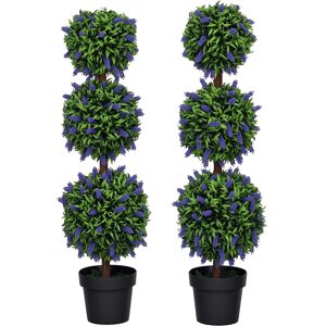 Homcom Set Of 2 Potted Artificial Plants Ball Tree With Lavender Flowers, 110cm Homcom Set Of 2 Potted Artificial Plants Ball Tree With Lavender Flowers, 110cm