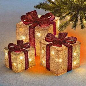 Sentik Set Of 3 Xmas Gift Box Decoration Silver & Red Ribbon Led Light Up Gold & Red - Christmas Gift Box Decoration Sentik Set Of 3 Xmas Gift Box Decoration Silver & Red Ribbon Led Light Up Gold & Red - Christmas Gift Box Decoration