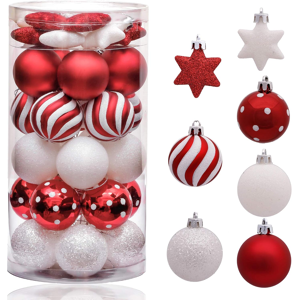 Branded 35pcs 5cm Shatterproof Christmas Baubles, Traditional Red And White Christmas Ba Branded 35pcs 5cm Shatterproof Christmas Baubles, Traditional Red And White Christmas Ba