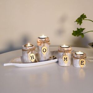 Dinggreat Vintage H.O.M.E Letter Engraved Candle Holder Set With Wooden Tray - 4 Leaves T Dinggreat Vintage H.O.M.E Letter Engraved Candle Holder Set With Wooden Tray - 4 Leaves T