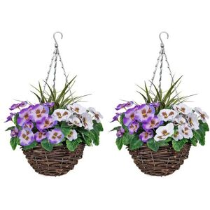 Greenbrokers 2 X Artificial Round Hanging Baskets Purple & White Flowers 52cm Greenbrokers 2 X Artificial Round Hanging Baskets Purple & White Flowers 52cm