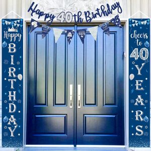 Happy 40th Birthday Door Banner Party Decorations, Blue Silver 40 Birthday Door Happy 40th Birthday Door Banner Party Decorations, Blue Silver 40 Birthday Door