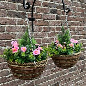 Selections Set Of 2 X Artificial Topiary Azalea Garden Flower Hanging Baskets (25cm) Selections Set Of 2 X Artificial Topiary Azalea Garden Flower Hanging Baskets (25cm)
