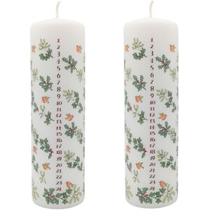 Carousel Home Pack Of 2 Holly & Ivy Christmas Advent Pillar Candles With Numbers - 20cm Carousel Home Pack Of 2 Holly & Ivy Christmas Advent Pillar Candles With Numbers - 20cm