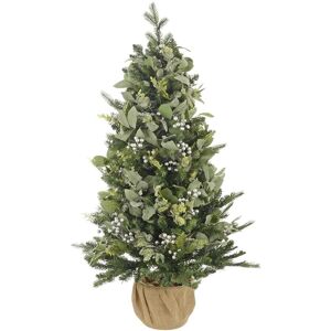Mr Crimbo Pre-Lit Small Christmas Tree 100 Lights Green Frost Leaves Silver Berries 110cm Mr Crimbo Pre-Lit Small Christmas Tree 100 Lights Green Frost Leaves Silver Berries 110cm