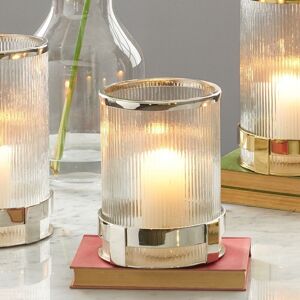 Ribbed Hurricane Vase Silver Clear Glass Textured Decorative Candle Holder Ribbed Hurricane Vase Silver Clear Glass Textured Decorative Candle Holder