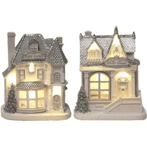 Straits Led Light Up White & Silver Village Shops Christmas Decorations Set Straits Led Light Up White & Silver Village Shops Christmas Decorations Set