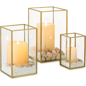 Nuptio Hurricane Candle Holders Glass - 3 Pcs Gold Lantern Tempered Glass Chimn Nuptio Hurricane Candle Holders Glass - 3 Pcs Gold Lantern Tempered Glass Chimn