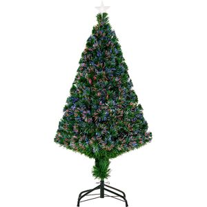 Homcom 4ft Pre-Lit Fibre Optic Christmas Tree Artificial Holiday Décor Metal Homcom 4ft Pre-Lit Fibre Optic Christmas Tree Artificial Holiday Décor Metal