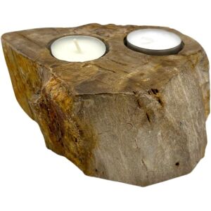 Ancient Wisdom Petrified Wood Candle Holder - Double Ancient Wisdom Petrified Wood Candle Holder - Double
