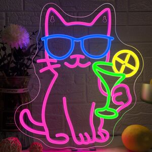 Cat Drinking Cocktail Neon Sign, Neon Bar Signs For Wall Decor, Dimmable Led Sig Cat Drinking Cocktail Neon Sign, Neon Bar Signs For Wall Decor, Dimmable Led Sig