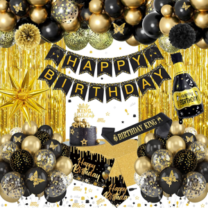 Does Not Apply Black And Gold Birthday Party Decorations With Happy Birthday Banner, Bday King Does Not Apply Black And Gold Birthday Party Decorations With Happy Birthday Banner, Bday King