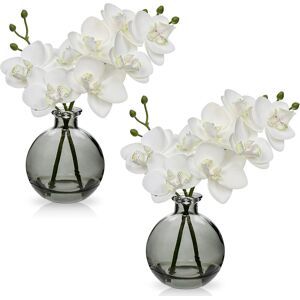 Branded 2pcs Artificial White Orchid Flower In Vase, Small Fake Orchid Plant With Glass Branded 2pcs Artificial White Orchid Flower In Vase, Small Fake Orchid Plant With Glass