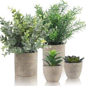 Branded Artificial Plants Set - 4 Small Fake Potted Eucalyptus Rosemary Mini Succulents Branded Artificial Plants Set - 4 Small Fake Potted Eucalyptus Rosemary Mini Succulents