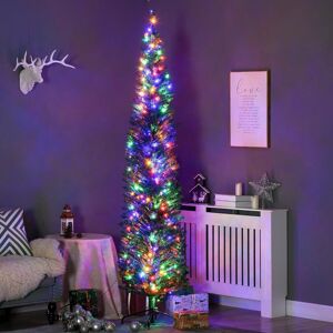 Homcom 7.5ft Artificial Pencil Christmas Tree With Colourful Lights Steel Base Homcom 7.5ft Artificial Pencil Christmas Tree With Colourful Lights Steel Base